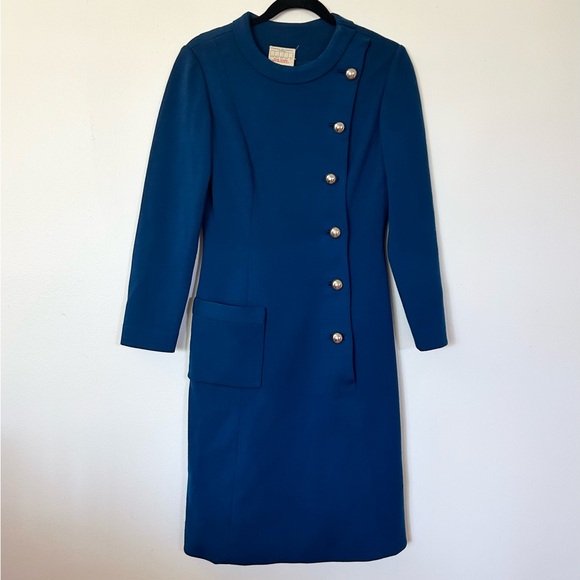 Vintage 1960s royal blue dress with mod buttons - Picture 1 of 7
